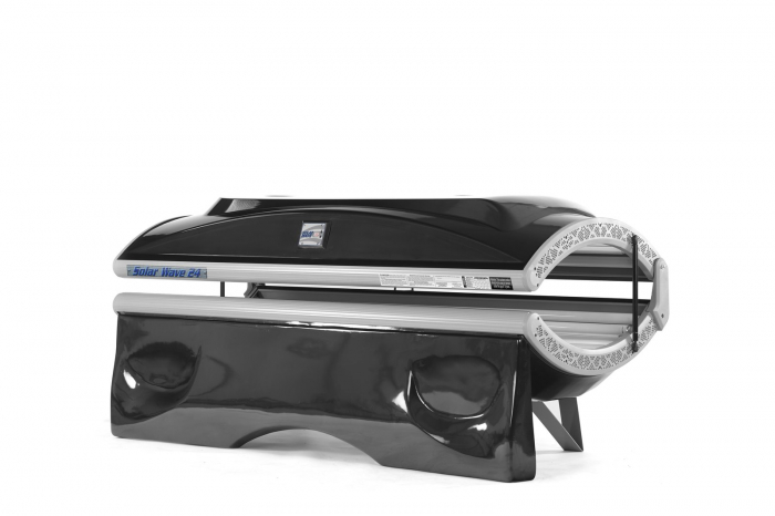 Solar Wave 24 Deluxe Tanning Bed with 24 lamps angled closed view