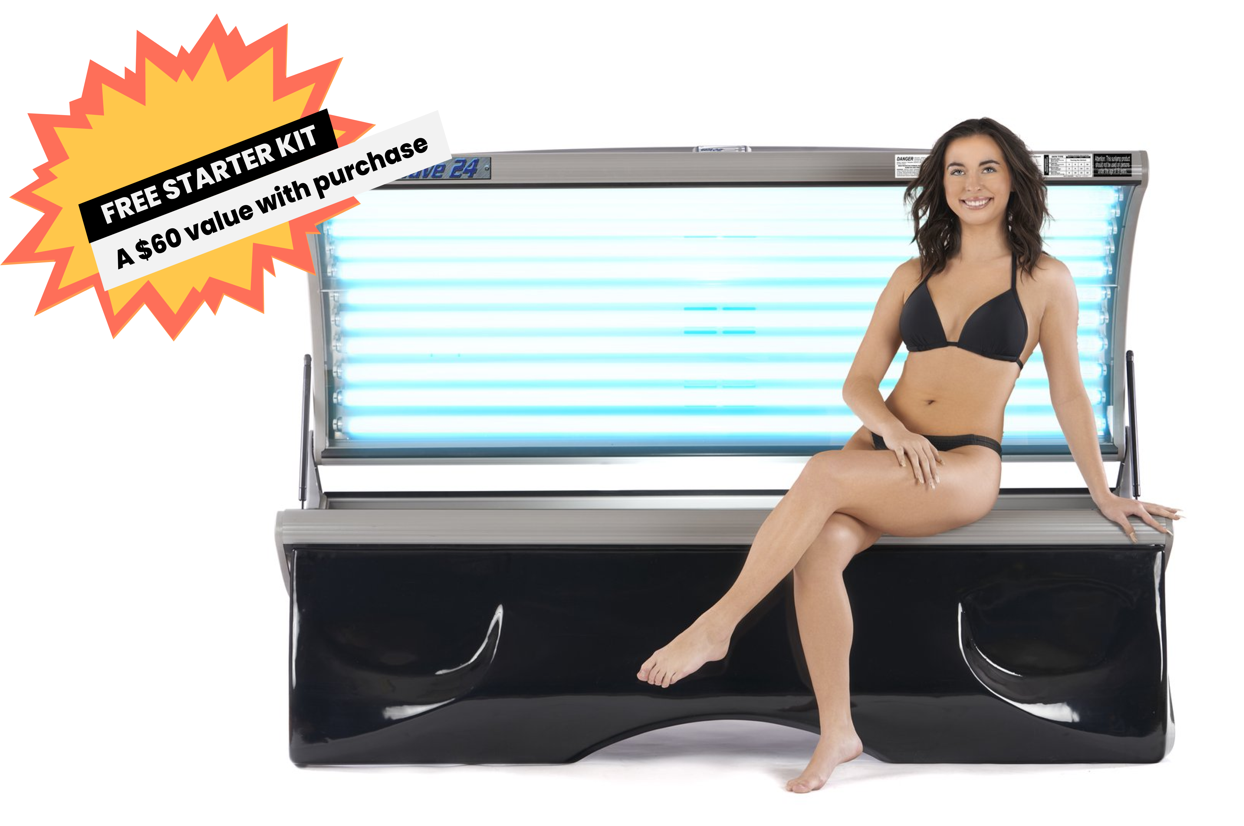 Solar Wave 24 Deluxe Tanning Bed with 24 lamps and a model