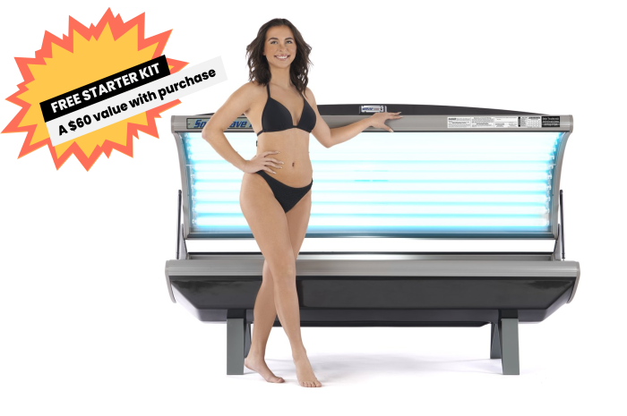 Solar Wave 24 Lamp Tanning Bed with 24 lamps and a model